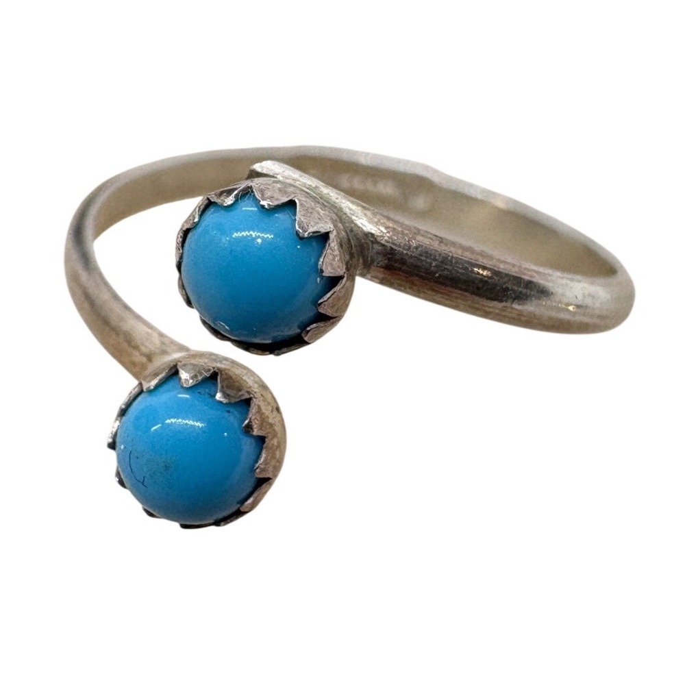 Sterling Silver Kingman Turquoise Adjustable Bypass Ring Size 5.5 0.83g
